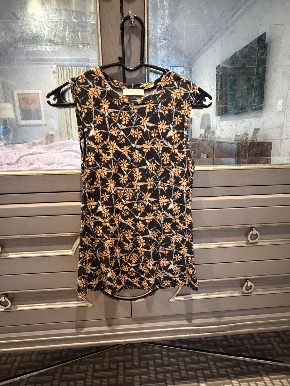 Ulla Johnson Black Floral Print Top with Mustard Accents